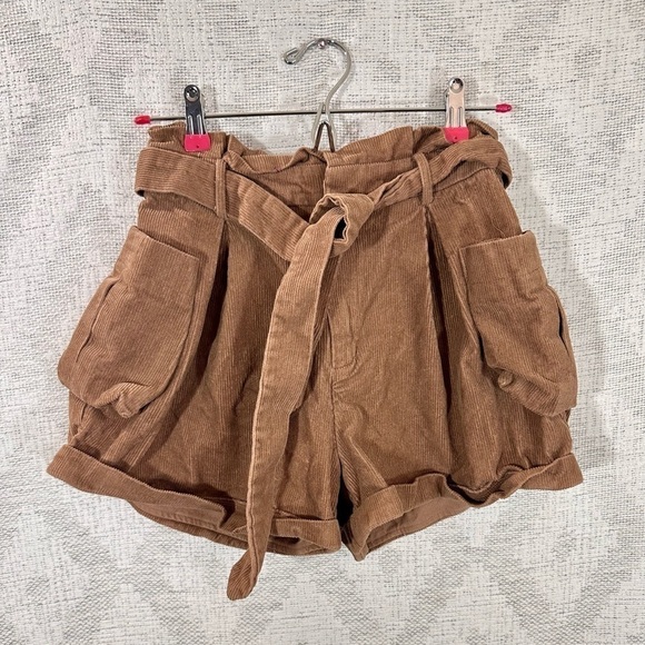Forever 21 brown corduroy high waisted paperbag waist shorts size S - Picture 1 of 6